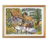 Eva Rosenstand Kit de point de croix Motif maison anglaise et chevaux