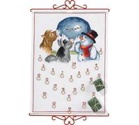 Eva Rosenstand Tenture murale au point de croix, calendrier de l'Avent, bonhomme de neige avec motifs comptés d'animaux