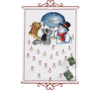 Eva Rosenstand Tenture murale au point de croix, calendrier de l'Avent, bonhomme de neige avec motifs comptés d'animaux