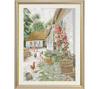 Eva Rosenstand set de points de croix "roses trémières", modèle de point de croix, 49x64cm