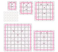 Evadollina 5 pièces Règle de Quilting, Équerre Grande, Règle Patchwork et 24 Autocollants Antidérapants, Règle de Couture Rose, pour Usage Multiple (2,5/3,5/5/6/8 Pouces)