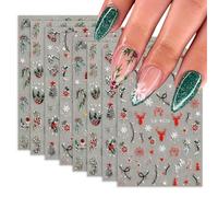 Evadollina Autocollants Ongles de Noël, 8 pièces Autocollants d'art d'ongle, Charms pour ongles, Stickers d'ongles, autocollants d'ongle adhésifs, Autocollants d'art d'ongle botanique
