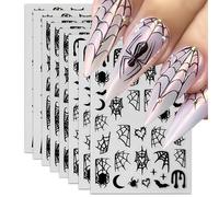 Evadollina Autocollants pour ongles Halloween, 8 feuilles autocollants ongles Halloween, araignée autocollant ongle, crâne art pour ongles, décorations ongles, accessoires ongles, design ongles,