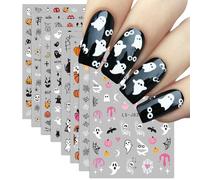 Evadollina Autocollants pour Ongles Halloween, 8 Feuilles d'Autocollants Halloween, Autocollants Fantômes pour Ongles, Nail Art, Charms pour Ongles, Accessoires pour Ongles, Design pour Ongles,