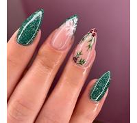 Evadollina Christmas Press On Nails, 24 pièces ongles press on Noël, ongles autocollants, ongles décoratifs rouges et verts pour Noël