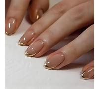 Evadollina Press On Nails Lot de 24 faux ongles à coller - En forme d'amande - Bord doré
