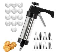 Evadollina Presse à Biscuits, seringue de décoration, Presse à Biscuits en Acier Inoxydable, Pistolet pour Biscuits avec 13 disques et 8 Buses, pour DIY, Noël