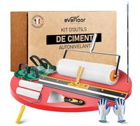 EVAFLOOR Kit Outils de Ciment Autonivelant | Comprend Rouleau Debulleur Ragreage 50cm, Râteau Autonivelant, Chaussure a Pointe Ragreage, Perche Télescopique, Rouleaux, Spatule et Gants