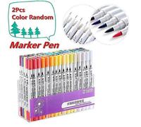 Evago 2 Pièces Pinceau Marqueur Stylos Double Pointe 0.4 Fineliners Pinceau Surligneur Stylo Peinture Aquarelle Stylo