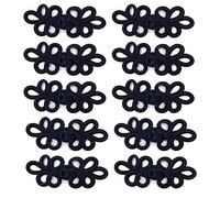 EvaGO Lot de 10 paires de boutons chinois en forme de grenouille pour pull, cape, manteau, écharpe, cardigan et costume, couture - Noir