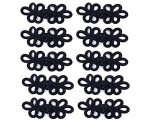 EvaGO Lot de 10 paires de boutons chinois en forme de grenouille pour pull, cape, manteau, écharpe, cardigan et costume, couture - Noir