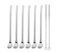 EvaGO Lot de 6 pailles réutilisables en acier inoxydable avec cuillère filtrante pour yerba maté, thé, bombilla avec 2 brosses de nettoyage, 18 cm de long