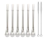 EvaGo Lot de 6 pailles réutilisables en acier inoxydable avec cuillère filtrante Yerba Mate Tea Bombilla avec 2 brosses de nettoyage, 15,5 cm de long