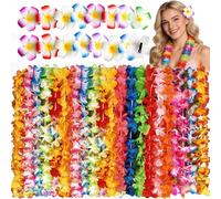 Evance 52Pcs Collier de Fleurs Hawaienne Set, 36 Hawaiian Lei + 16 Fleur de Plumeria Barrette, Collier de Fleurs Tropicales, Collier Fleurs Hawaien, Collier de Fleur Hawaienne pour Hawaiian Party