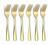 Evanda 14cm Or Fourchettes à dessert 6 pièces, Set de fourchettes à pâtisserie en acier inoxydable Gold Titanium Plating, Mini fourchettes à gâteaux, Fourchettes à hors-d'œuvre pour la maison, fête