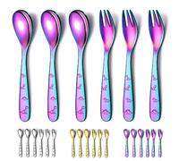 Evanda Couverts pour enfants en arc-en-ciel, revêtement arc-en-ciel titane 6 pièces ensemble de couverts pour enfants en acier inoxydable, avec fourchettes et cuillères