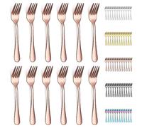 Evanda Lot de 12 fourchettes à dessert or rose de 14,3 cm - Plaquées en titane plaqué or rose - Fourchettes à apéritif pour fruits, gâteaux, fromages, fêtes, voyages, cafés, restaurants, faciles à