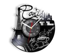 EVANEM Pendule Murale de 30CM Paris Tour Eiffel Vinyle Longplay Record Horloge Murale Bâtiments Célèbres en France Romance Home Decor Vintage Watch Architecture Art