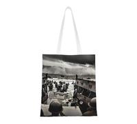 EVANEM Sac fourre-tout en toile pour femme, motif fleurs roses et blanches, sacs à main réutilisables, sacs d'épicerie, sac de courses, Débarquements en Normandie, Taille unique