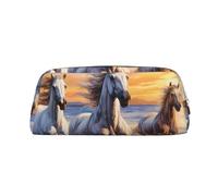 EVANEM Trousse à crayons en cuir avec fermeture éclair pour bureau, maquillage, porte-monnaie, Chevaux sur la plage, Taille unique, Pochette à monnaie