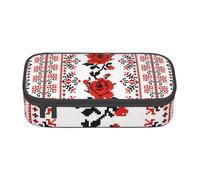 EVANEM Trousse à crayons Native American Tribes, grande capacité, double couche, pour étudiant, papeterie de bureau, trousse à crayons portable, Rose de style broderie ukrainien., Taille unique,