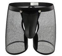 Evankin Short Ample Sexy en Maille Transparente pour Homme avec Pochette Amovible en Similicuir, Cuir Noir, 3X-Large