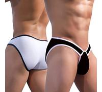 Evankin Slip Sexy pour Homme avec Poche bombée - Taille Basse - Extensible - Bikini sans étiquette, Noir+Blanc, Medium