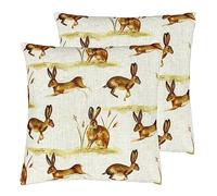 Evans Lichfield Country Running Lot de 2 Coussins Garnis de Polyester Motif lièvres Multicolore 43 x 43 cm