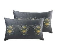 Evans Lichfield Coussins remplis de Plumes de Plaque GoldBee Twin Pack, Polyester, Gris, 30 x 50cm