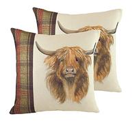 Evans Lichfield Hunter Highland Vache Twin Pack Coussins remplis de Plumes, Polyester, Multi, 43 x 43cm