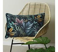 Evans Lichfield Zinara Coussin rectangulaire en Velours passepoilé et Plumes Motif Feuilles