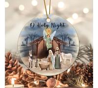 Evans1nism Décoration de ferme Scènes de la Nativité - Décoration de Noël O Holy Night - Mangeoire religieuse - Décoration de sapin de Noël Jésus - 8,1 cm - Imprimé des deux côtés - Ornements à