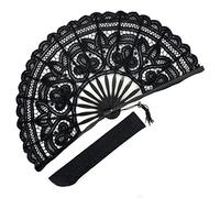 evantail Pliant à la Main en Bambou en Dentelle Noire，inclure Une Pochette en Soie，eventail Japonais éventail Chinois eventail Mariage 27cm