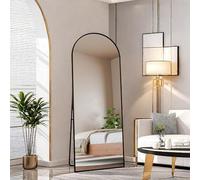 Evaolph Miroir Pleine Longueur Arqué 162 x 53 cm, Grand Miroir de Sol Sur Pied Bombé Avec Support, Suspendu (Noir)