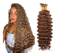 Evaxilc 30 30 Inch Human Hair Extension Deep Wave Bulk Human Braiding Hair for Boho Braids Cheveux humains Unprocessed No Weft Bulk Braiding Hair #30 Light Brown 2 Bundles Total 100g