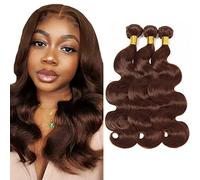 Evaxilc Body Wave Human Hair Bundles #4 Chocolate Brown Color Unprocessed Brésilian Virgin Hair Weave 3 Bundles Total 300g Perruque pour femmes vrais cheveux humains Bundles 12 14 16 Pouce