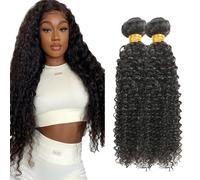 Evaxilc Kinky Curly Bundles Extension Cheveux Humains No Tangle No Shedding Cheveux Humains Extension Tissage Bresilien 100% Unprocessed #1B Natural Color 2 Bundles Total 200g 30 32 Inch