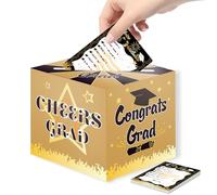 EVBEA Boîte à cartes de remise de diplôme avec 24 cartes de conseil pour la classe de 2024 - Décorations de fête de remise de diplôme - Cadeau de fête - Doré