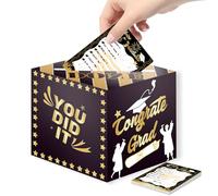 EVBEA Boîte à cartes de remise de diplôme avec 24 cartes de conseil pour la classe de 2024 - Décorations de fête de remise de diplôme - Boîte pour cadeau de remise de diplôme - Noir