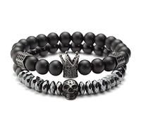 EVBEA Lot de 2 bracelets en perles pour homme avec tête de mort, couronne, cadeau gothique, noir