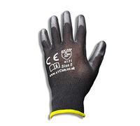 eVCom® Lot de 12 gants de travail en nylon avec revêtement PU Noir Idéal pour les ouvriers du bâtiment, les mécaniciens, les ouvriers du bâtiment ou les tâches de jardinage