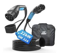 EVDANCE Câble Recharge Voiture Electrique Type 2 22KW 32A 6M Chargeur Voiture Electrique Triphasé Cable de Recharge Rapide Compatible avec Tesla et Tous Les BEV/PHEV avec Prises de Type 2 et CCS 2