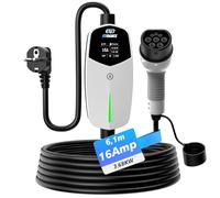 EVDANCE Chargeur Voiture Electrique (3,68 KW, 6,1m, 6-16A, 1-Phase) Cable Recharge Voiture Electrique Type 2 Chargeur Portable avec Affichage Numérique, Compatible avec PHEV/EV (IEC 62196-2), Blanc