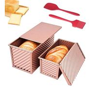 EVDZNA Set de moules à pain pour toast, 2 pièces Moule à pain avec couvercle, Pot à pain grillé, Moule à pain grillé antiadhésif, Plateau à pain coulissant, Avec racleur à pâte et pinceau à huile