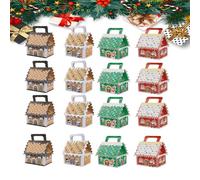 Eve House Wonderland Lot de 16 boîtes cadeaux en papier en forme de maison avec poignée - Grande boîte d'emballage de bonbons en papier - Décorations festives