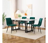 Evedy Ensemble Table et 4 Chaises, Table à Manger Rectangulaire 120x70 cm, Plateau MDF, Pieds en Métal, Chaises en Velours, Ensemble Repas 5 Pièces pour Cuisine Salle à Manger Séjour Vert foncé