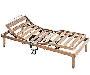 EVEGREENWEB Sommier 120x190 électrique Lit à Lattes en Bois Naturel de hêtre Haute 35 cm Orthopédique Résistant Lit Sommier Renforcé 3 Zones d'Inclinaison Réglages de Rigidité, Pieds Amovibles