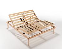 EVEGREENWEB Sommier Double 140x200 électrique Lit à Lattes en Bois Naturel de hêtre Haute 35 cm Orthopédique Résistant Lit Sommier Renforcé 3 Zones d'Inclinaison Réglages de Rigidité, Pieds Amovibles