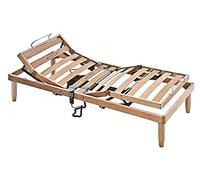 EVEGREENWEB Sommier Simple 90x190 électrique Lit à Lattes en Bois Naturel de hêtre Haute 35 cm Orthopédique Résistant Lit Sommier Renforcé 3 Zones d'Inclinaison Réglages de Rigidité, Pieds Amovibles
