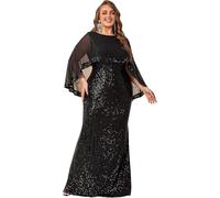 Eveig Dress WOME’s Roud ECK Mesh Shawl Plus Size Sequi Maxi Sirène Bal Robes De Soirée, Black, XXL(65-72.5KG)